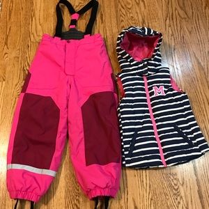 Used Girls Snow pants & Vest size 6/7 years old .